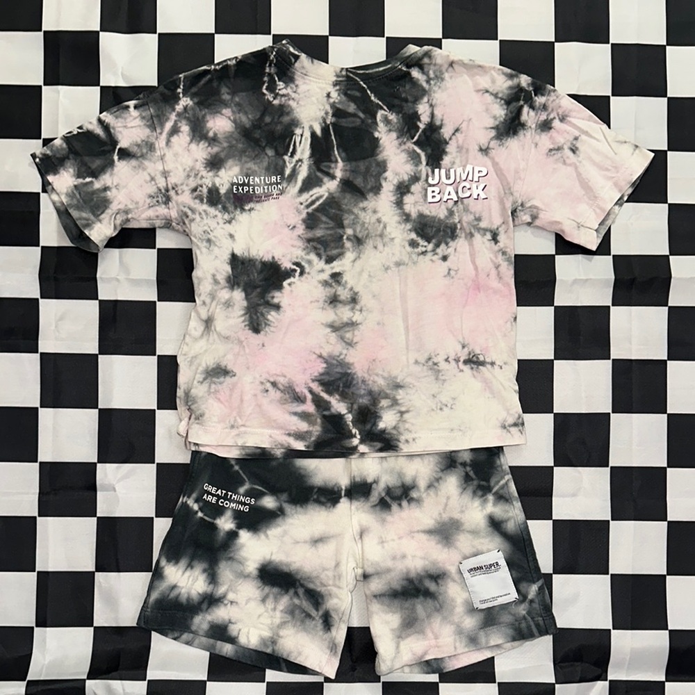 Zara Boys LIKE NEW Tie-Dye “Jump Back” RARE Sport Set Black & Pale Pink 6